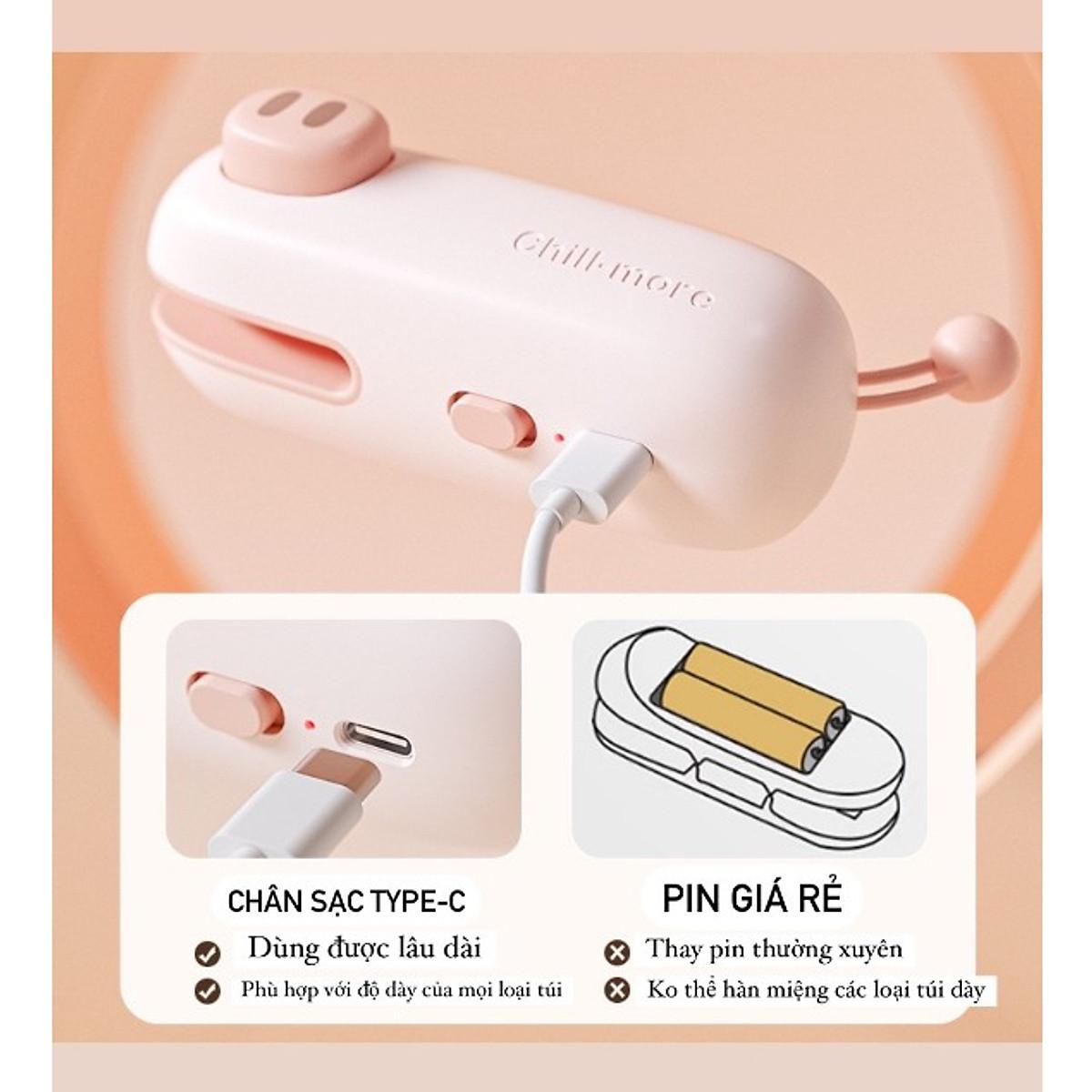 Máy Hàn Miệng Túi Cầm Tay Cute, Máy Ép Miệng Túi Sạc Pin Tích Hợp Nam Châm Kèm Đầu Cắt Tiện Dụng - Hàng Chính Hãng