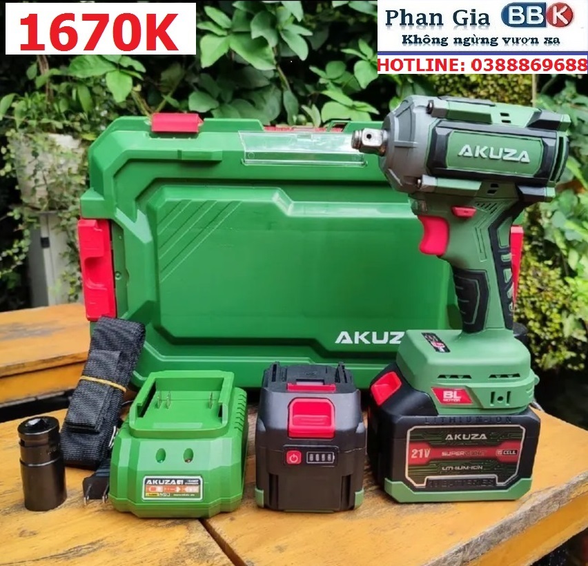 Máy Siết Bulong AKUZA B550 PRO2 21V - 2 Pin 15 Cell Không chổi than - Máy bắn ốc cao cấp - Bảo hành chính hãng