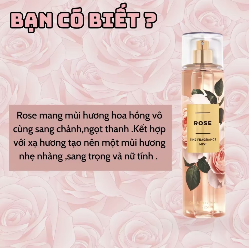 Body Mist Rose - Xịt Thơm Bath and Body Work Rose 236 ml