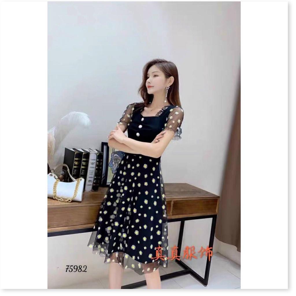 ĐẦM XÒE VOAN LỤA DỰ TIỆC HỌA TIẾT HOA THÊU SIÊU XINH TÔN DÁNG CHO CÁC QUÝ CÔ KME FASHION