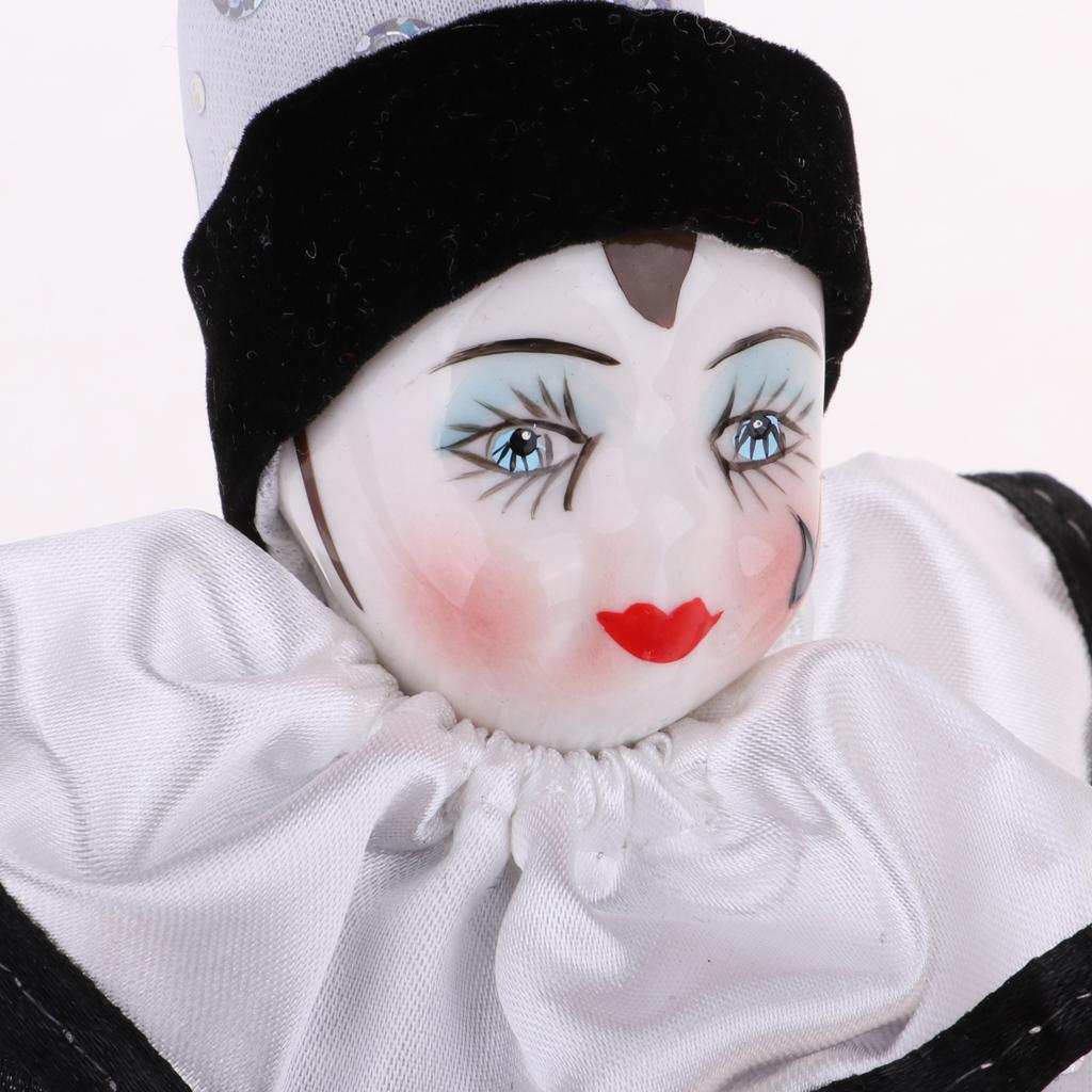38cm Vintage Porcelain Clown Doll, Hand Painted Harlequin Doll Home Office Display Decoration