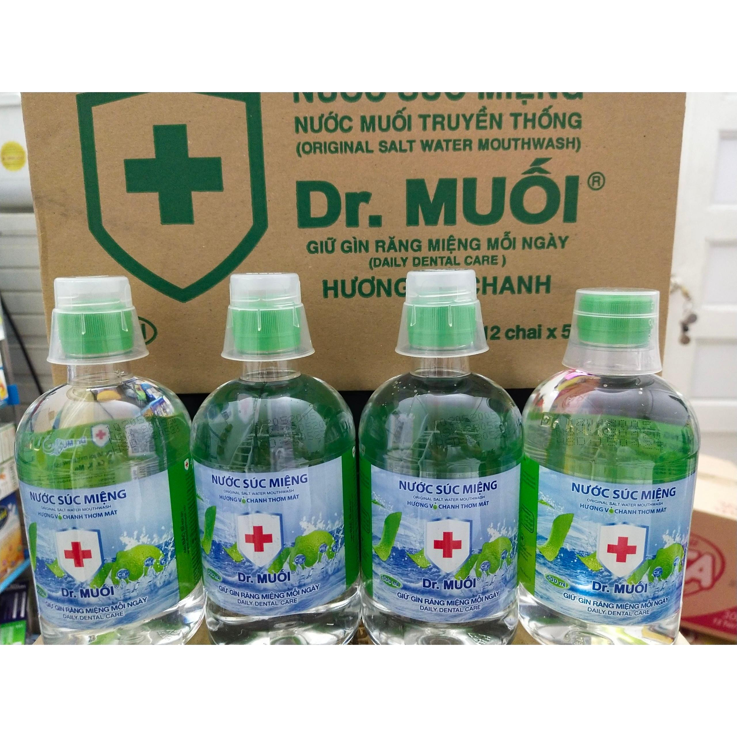 Thùng Nước Súc Miệng Dr. Muối Vị Chanh được làm từ 100% muối biển tự nhiên ( 12 Chai 500mml/ Thùng)