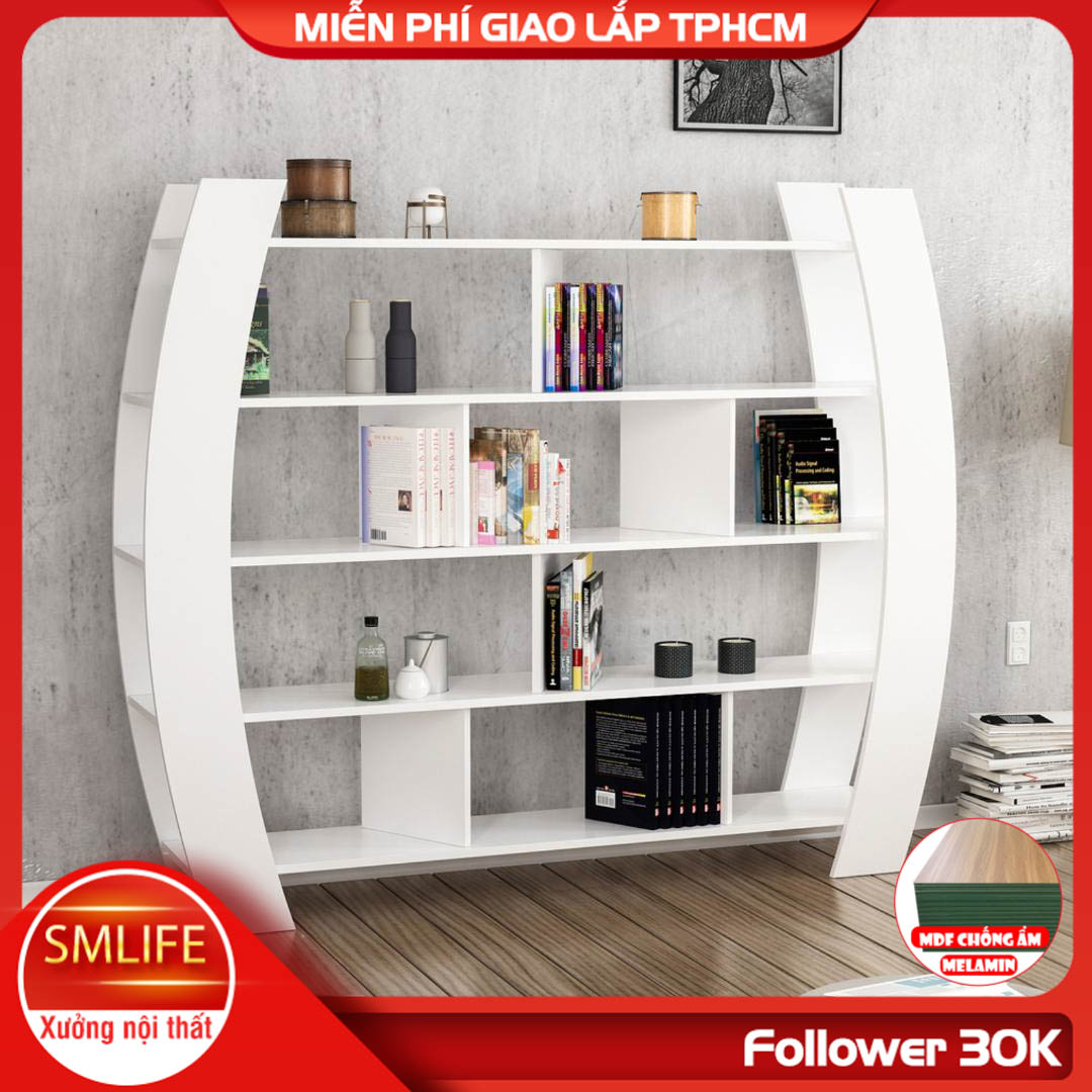 Kệ sách gỗ hiện đại SMLIFE Balega | Gỗ MDF dày 17mm chống ẩm | D188xR33xC150cm