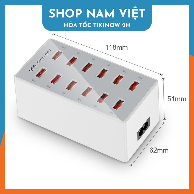 Bộ Sạc USB 12 Cổng Công Suất 60W - Hàng Chính Hãng