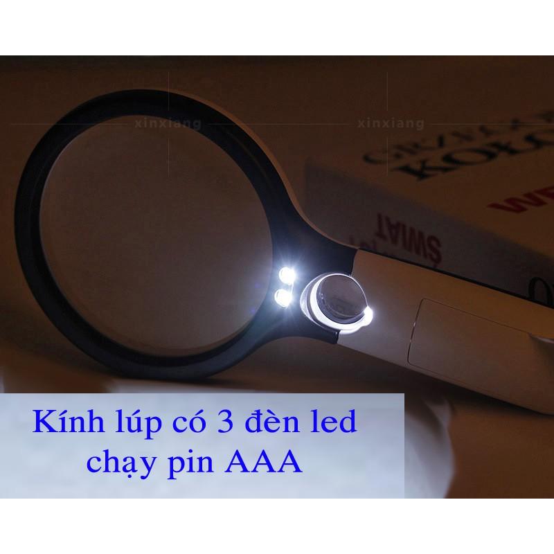 Kính lúp phóng đại đến 45 lần, có đèn led trợ sáng.