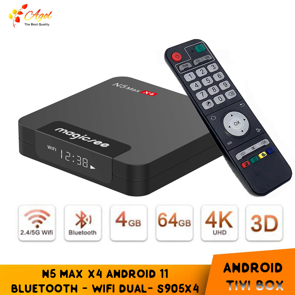 Android tivi box magicsee N5 max x4 Rom 64G Ram 4G bluetooth, Android 11, S905X4, wifi 2 băng tần, cài sẵn phim HD, truyền hình cáp miễn phí vĩnh viễn - Hàng nhập khẩu