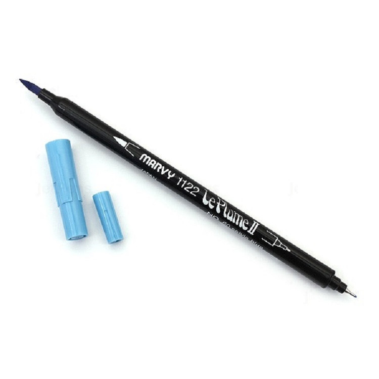 Bút lông hai đầu màu nước Marvy LePlume II 1122 - Brush/ Extra fine tip - Salvia Blue (60)