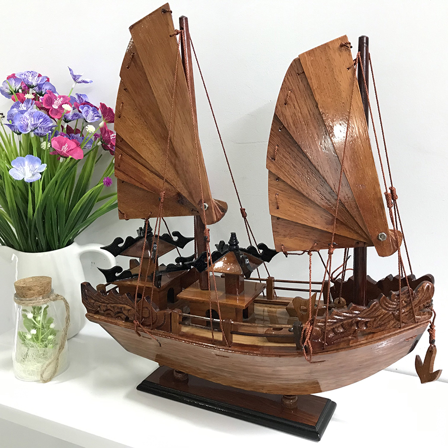 Mô hình thuyền gỗ trang trí Hạ Long Rồng - thân tàu 30cm - gỗ cẩm lai