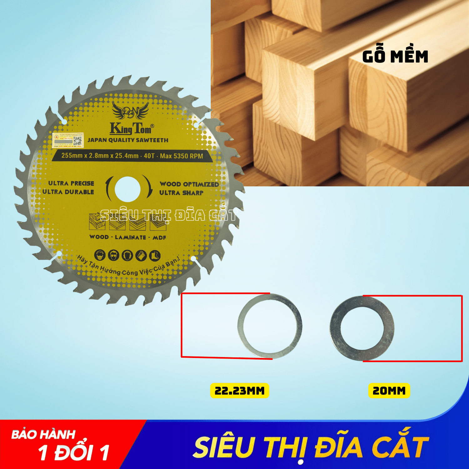 LƯỠI CƯA - LƯỠI CẮT GỖ 255-40 RĂNG KINGTOM VÀNG – CHẤT LƯỢNG VÔ ĐỊCH PHÂN KHÚC GIÁ RẺ!