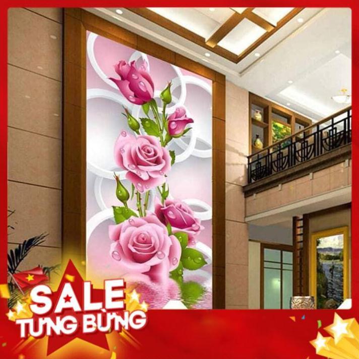 Tranh THÊU CHỮ THẬP HOA HỒNG ĐẸP KT 68X126CM