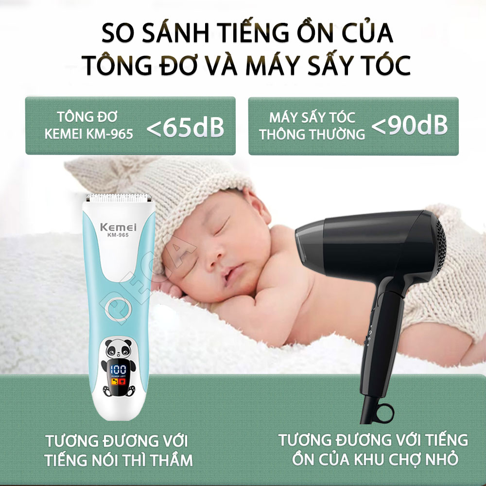 Tông đơ cắt tóc trẻ em Kemei KM-965 có thể cắt tóc, chấn viền cạo tóc dùng được cho trẻ sơ sinh - Hàng chính hãng
