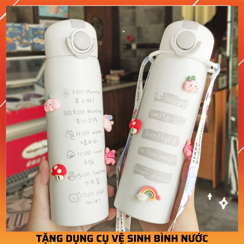 Bình giữ nhiệt 500ml PHONG CÁCH HÀN QUỐC dung tích 500ml có dây có ống hút