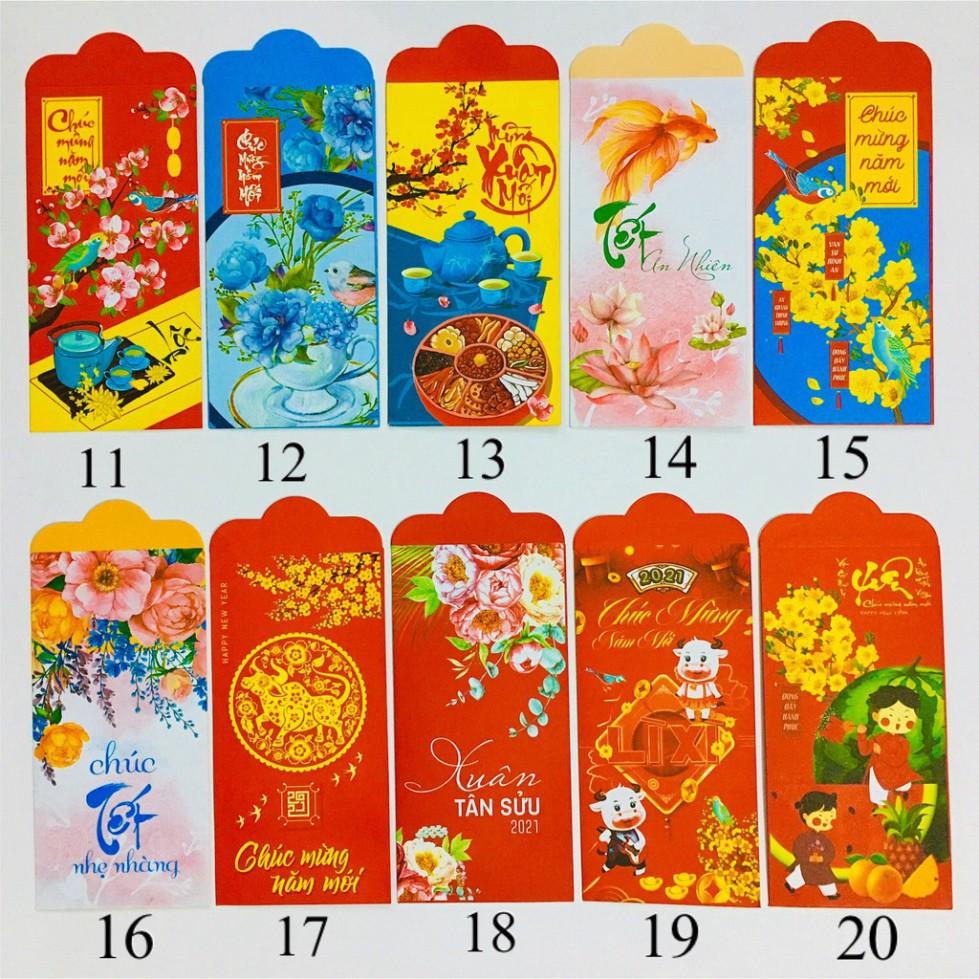 Sỉ 100 bao lì xì HOT nhất tết tân sửu 2021 được chọn mẫu tặng kèm túi ninong giấy in đẹp loại 1