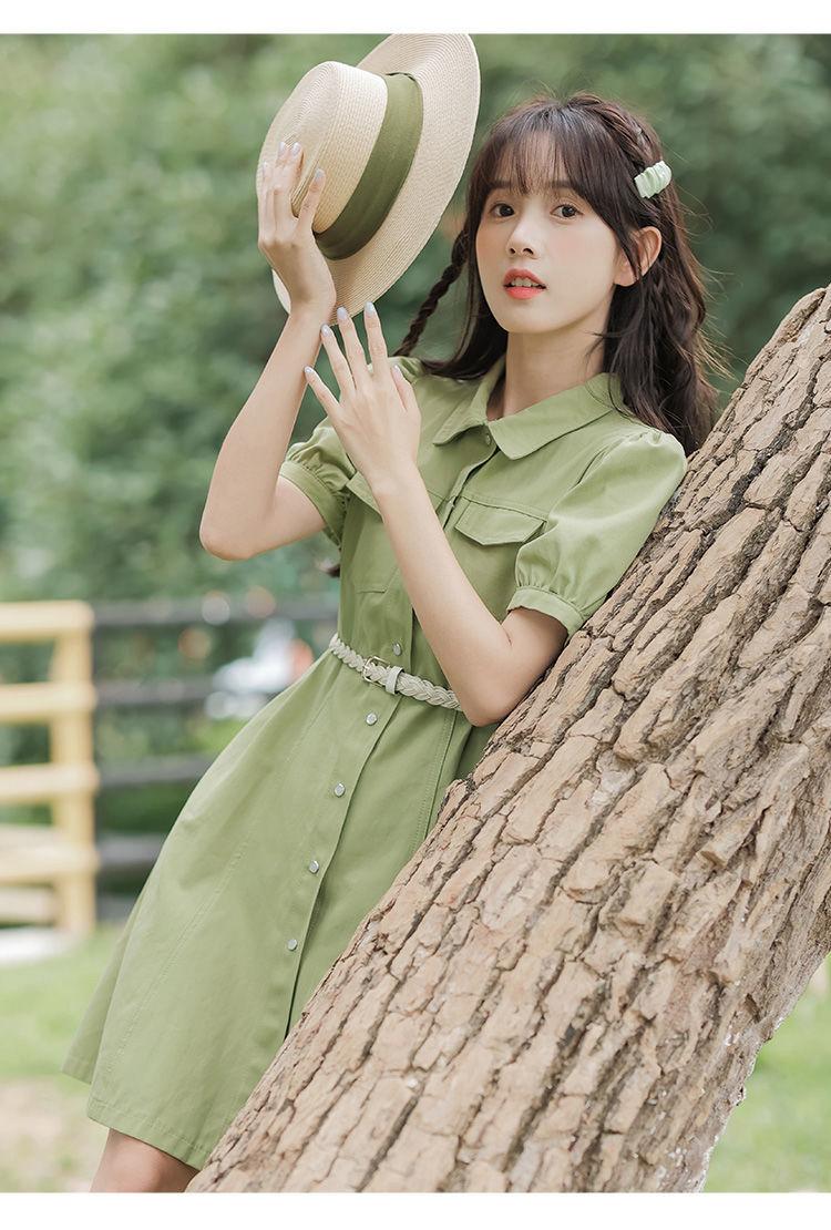 CHENGRUI Tặng thắt lưng, váy ngắn tay, váy ngắn tay, váy mùa hè, váy thắt lưng.