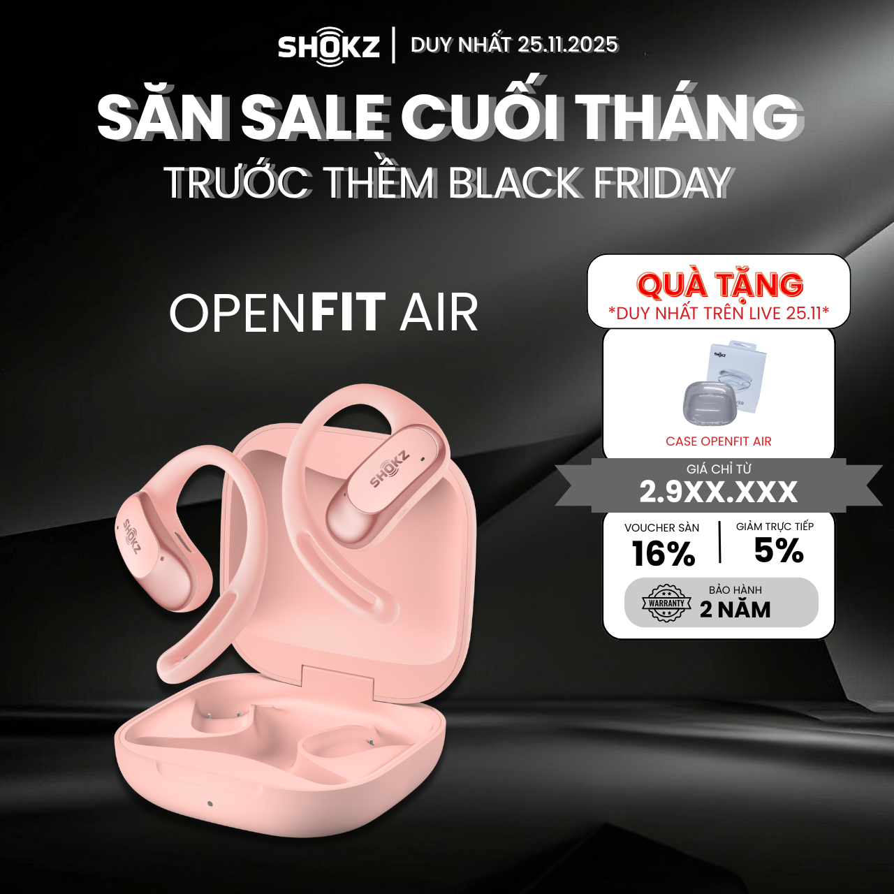 [MỞ BÁN] Tai Nghe Không Nhét Tai Bluetooth True Wireless Earbuds Shokz OpenFit Air T511- Hàng Chính Hãng