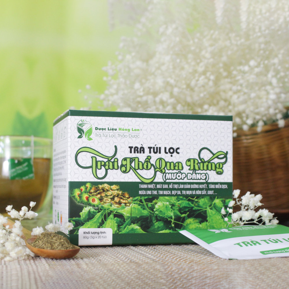 Trà Quả Mướp Đắng rừng túi lọc hộp 60g Cty Dược Liệu Hồng Lan - Thanh nhiệt, mát gan, giảm đường huyết, ngừa ung thư, tim mạch, đẹp da,...
