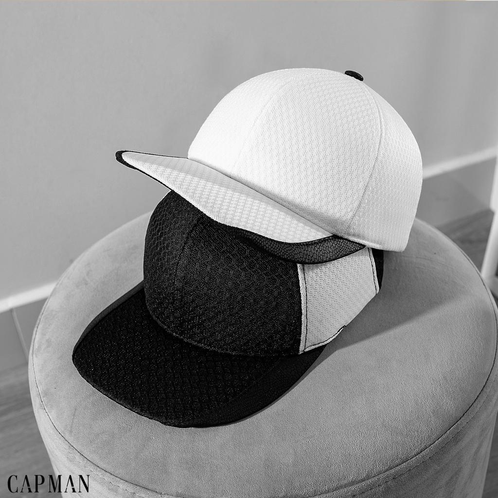 Mũ lưỡi trai dáng thế thao CAPMAN màu trắng CM114 xốp lưới viền đen