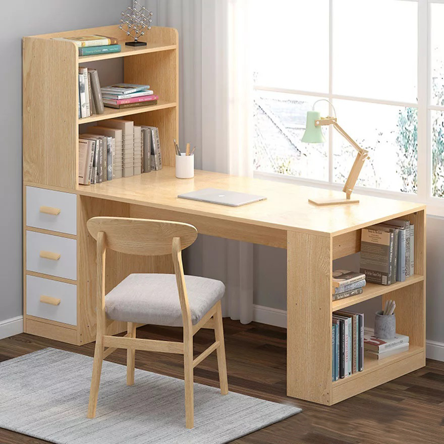 Bàn Làm Việc Gỗ Kiểu Dáng Nhỏ Gọn Kèm 2 Kệ Sách Thiết Kế Độc Đáo