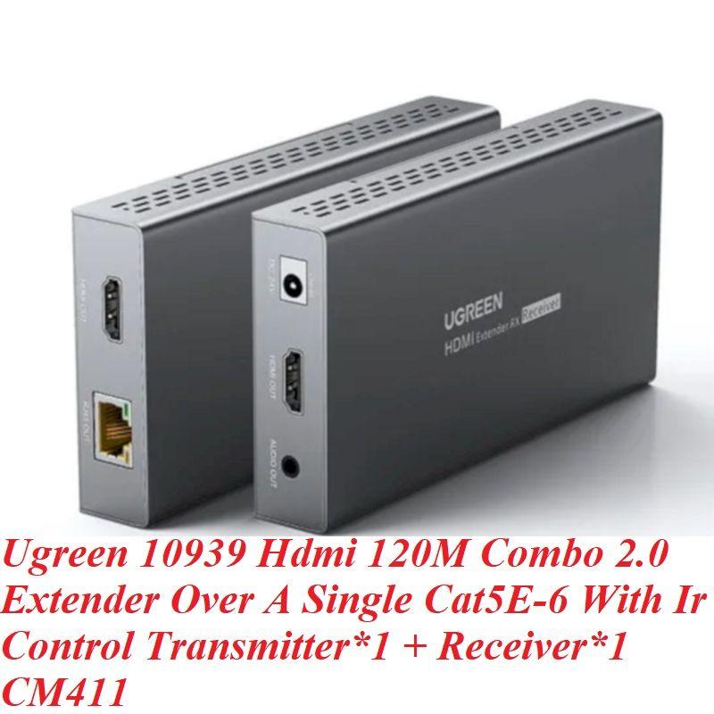 Ugreen UG10939CM411TK 4k 60hz Hdmi 2.0 120M bộ 2 cục ( 1 thu + 1 phát ) dùng nối dài cáp hd qua dây mạng Cat5E cat6 có kèm remote Control - HÀNG CHÍNH HÃNG