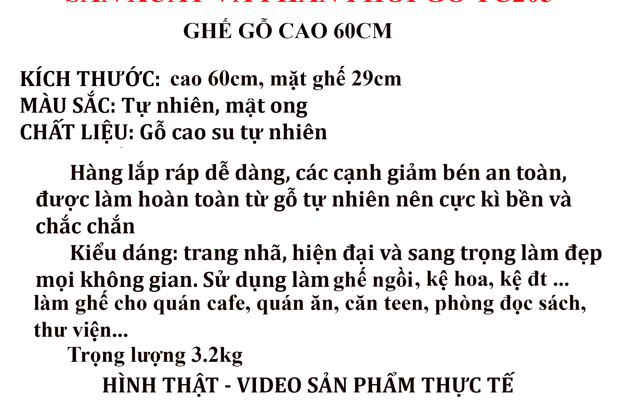 GHẾ GỖ CAO 60CM