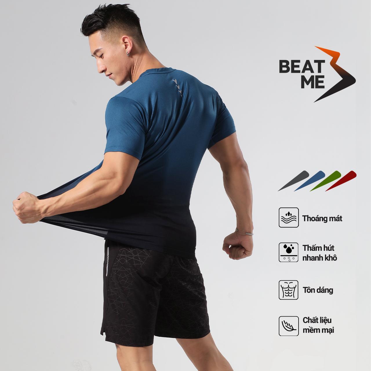 Áo Thun Nam Thể Thao Cổ Tròn Tập Gym Chạy Bộ Beatme Form Body Vái Siêu Mát Màu Xanh Ombre Thoải Mái Tập Luyện Mùa Hè