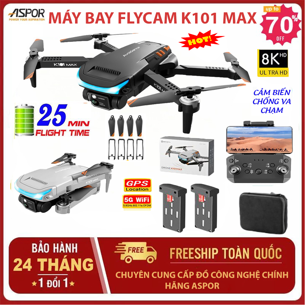 Flycam, Máy bay flycam K101 Max camera 4k giá rẻ - động cơ không chổi than, play cam cảm biến tránh chướng ngại vật