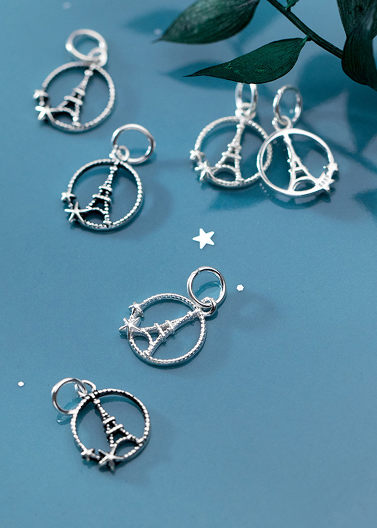 Combo 5 cái charm bạc hình tròn chứa tháp treo - Ngọc Quý Gemstones