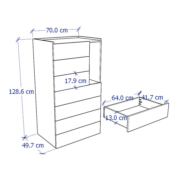 LEMA, Tủ đựng đồ 7 ngăn kéo hiện đại DRA_073, 70x50x129cm