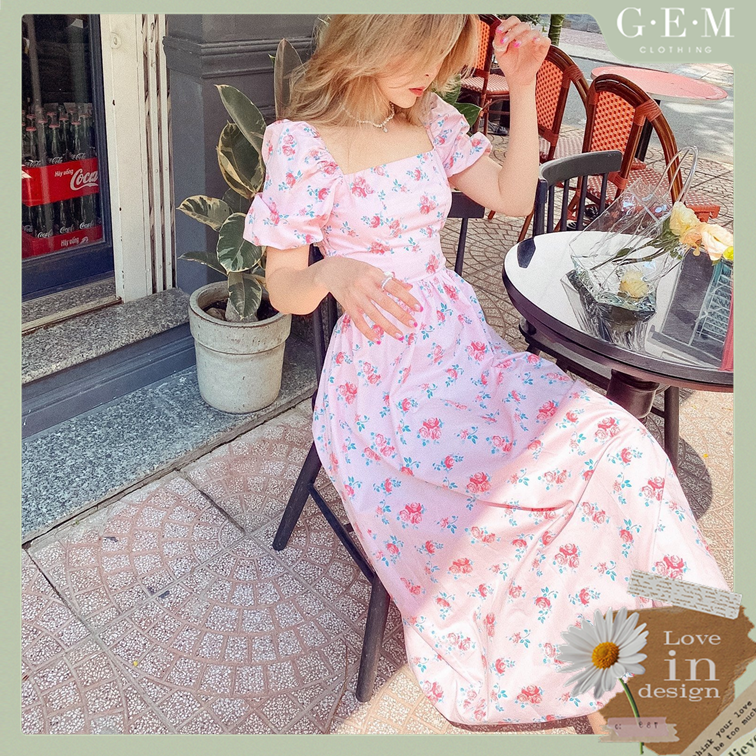 Đầm hồng dài hoa nhí vintage Magaly Pink Dress Gem Clothing SP060644