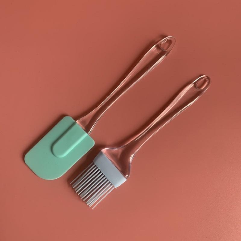 Set 2 món cọ quét dầu và cây phết kem làm bánh LOẠI XỊN - Combo chổi phết dầu silicon và phới trộn bột, phết bơ, vét kem