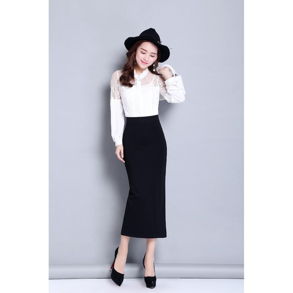 Chân váy công sở dài bigsize màu đen ôm body dài 70cm