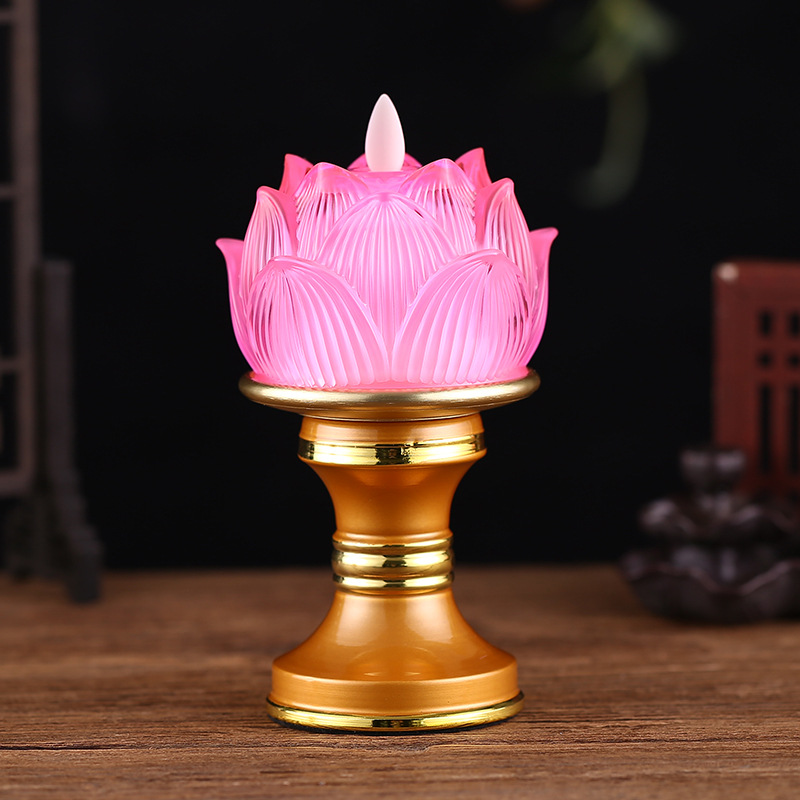 Đèn thờ, đèn ban thờ đế hợp kim hoa sen thủy tinh LED cao cấp - Cỡ lớn