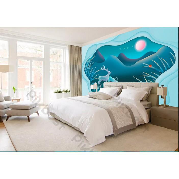 Tranh dán tường Nai rừng dưới ánh trăng, tranh dán tường 3d hiện đại MS907343