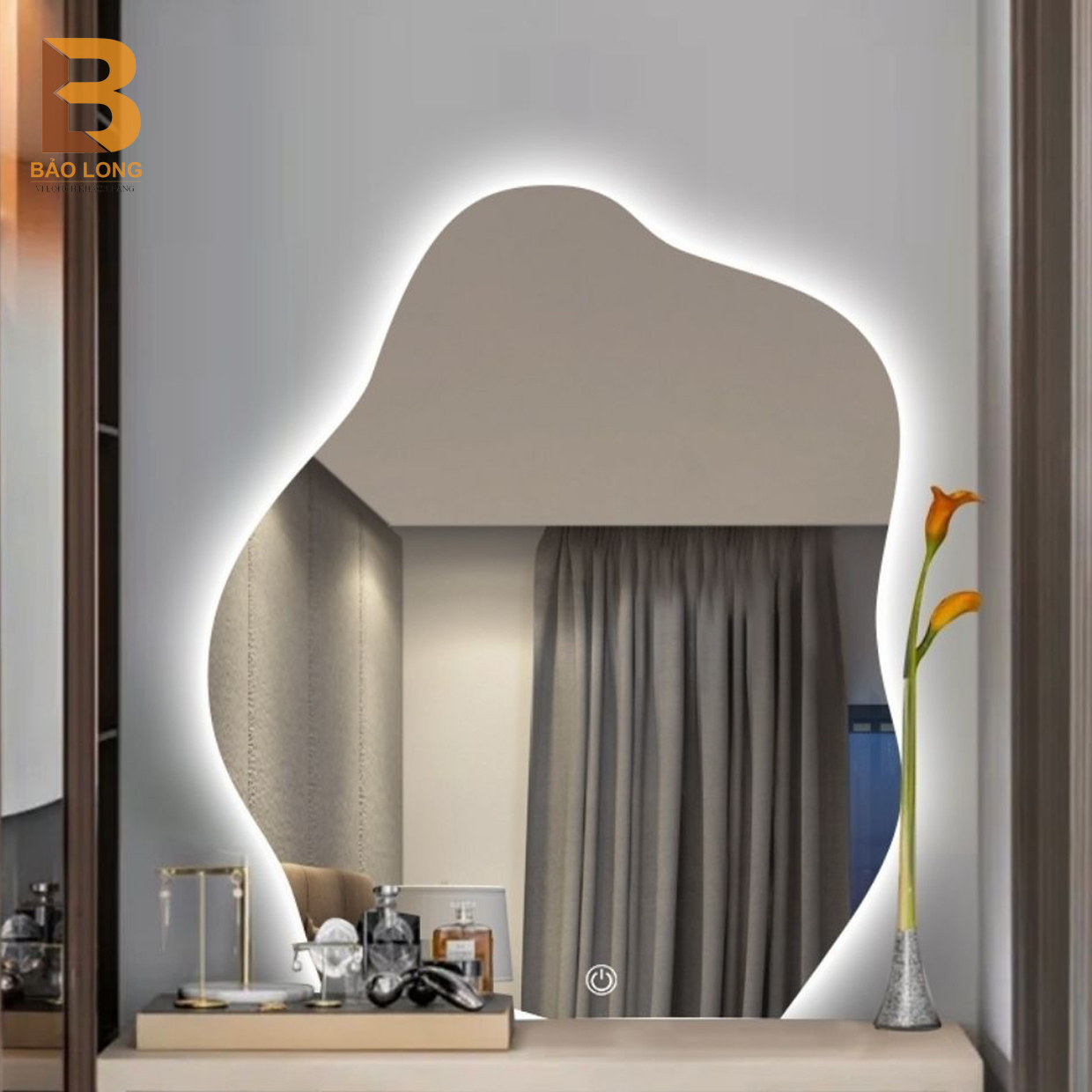 Gương nhà tắm cảm ứng LED, Gương treo tường thiết kế mới lạ, hiên đại Bảo Long