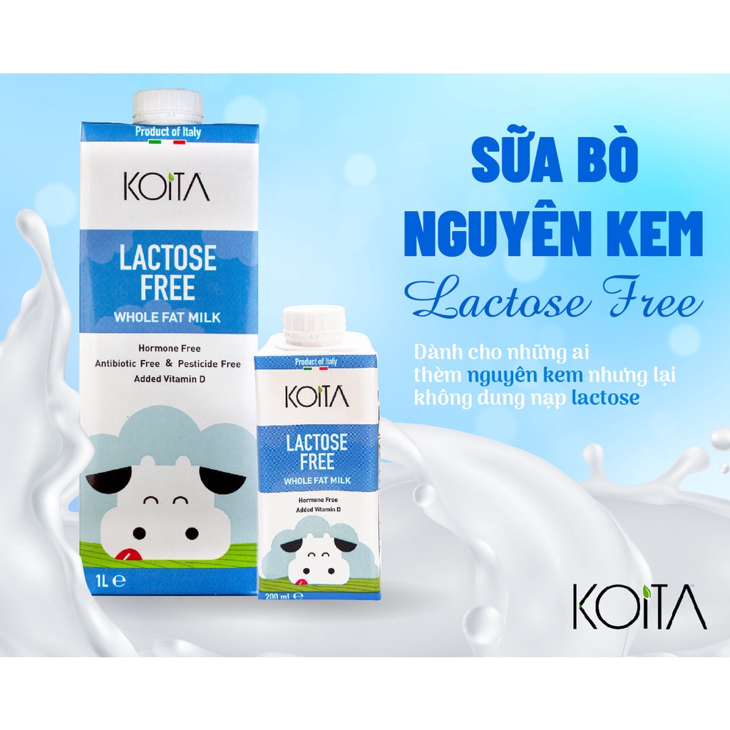Sữa bò hữu cơ Lactose Free Koita Milk (thùng 24 hộp x 200ml)