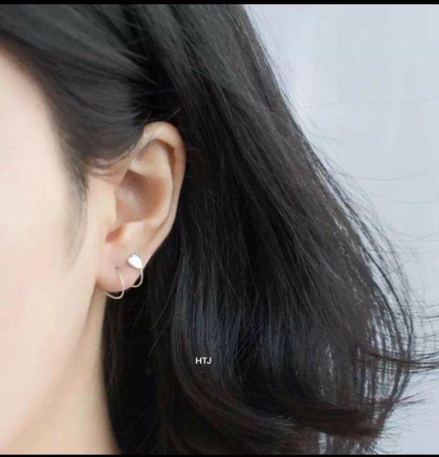 Bông tai xoắn hình tim bạc