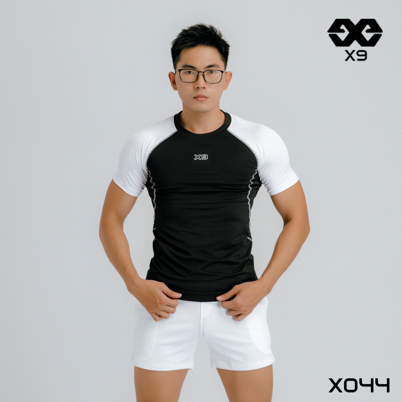 Áo Ngắn Tay Ráp Lăng Phối Màu Slimfit Ôm Body Tập Gym Thể Thao Thun Lạnh Poly 4 Chiều Cao Cấp - X9 Sportswear - X044