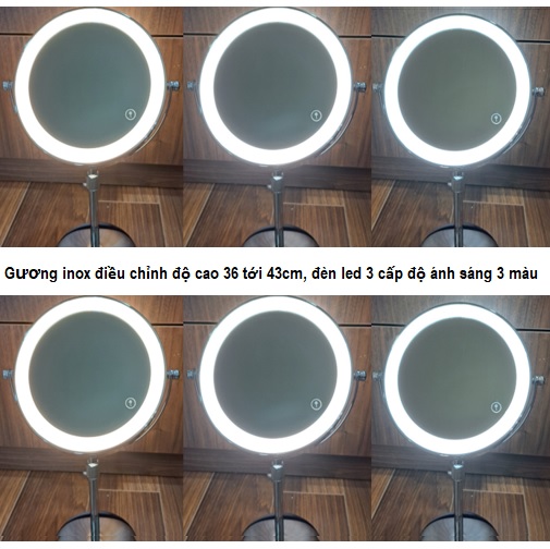 GƯƠNG TRANG ĐIỂM ĐÈN LED ĐỂ BÀN INOX, CÓ DÂY SẠC ĐI KÈM RẤT TIỆN LỢI MKZ156