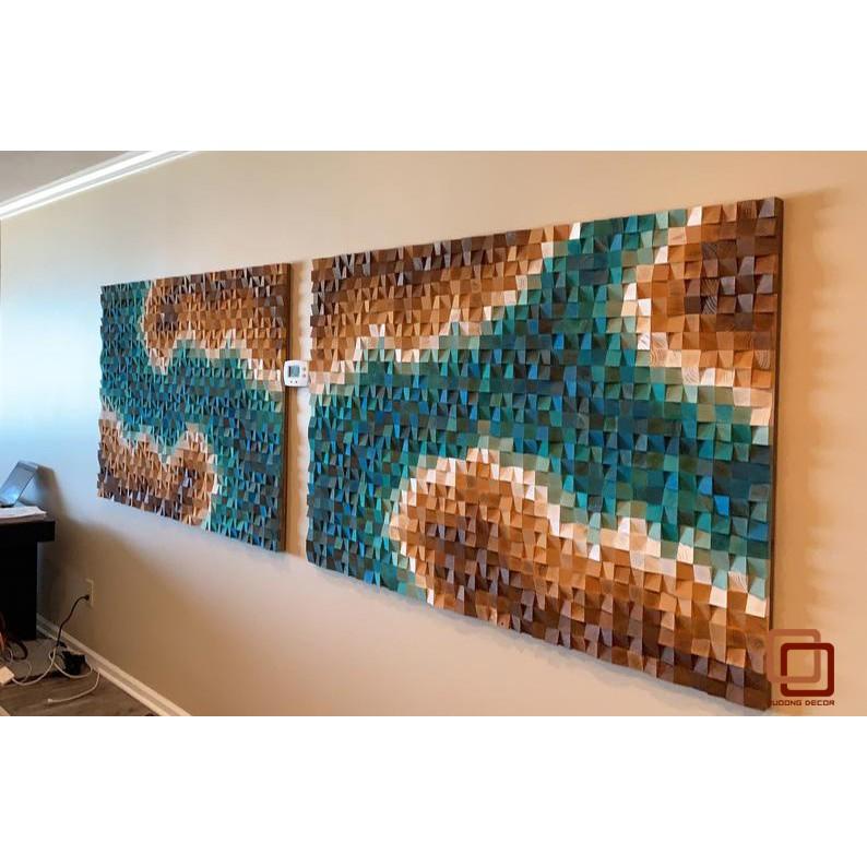 Tranh gỗ trang trí 3D SẮC MÀU BIỂN CẢ (Wood mosaic) - (KÍCH THƯỚC 40X60, 60X80cm)