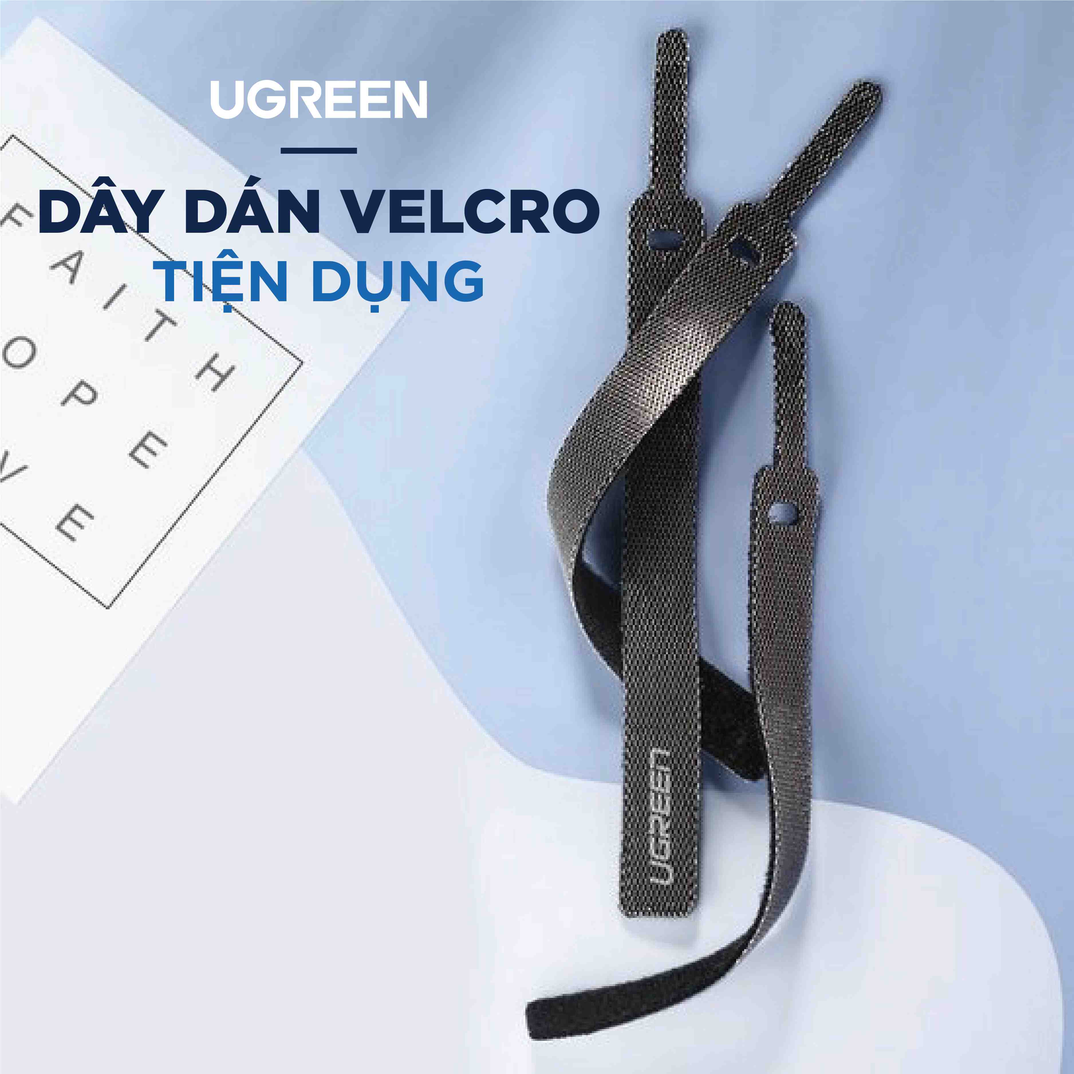 Dây dán tiện lợi UGREEN 50370 20245 Velcro làm gọn dây sạc, dây tai nghe, dây máy tính...dài 14cm và 18cm - Hàng chính hãng