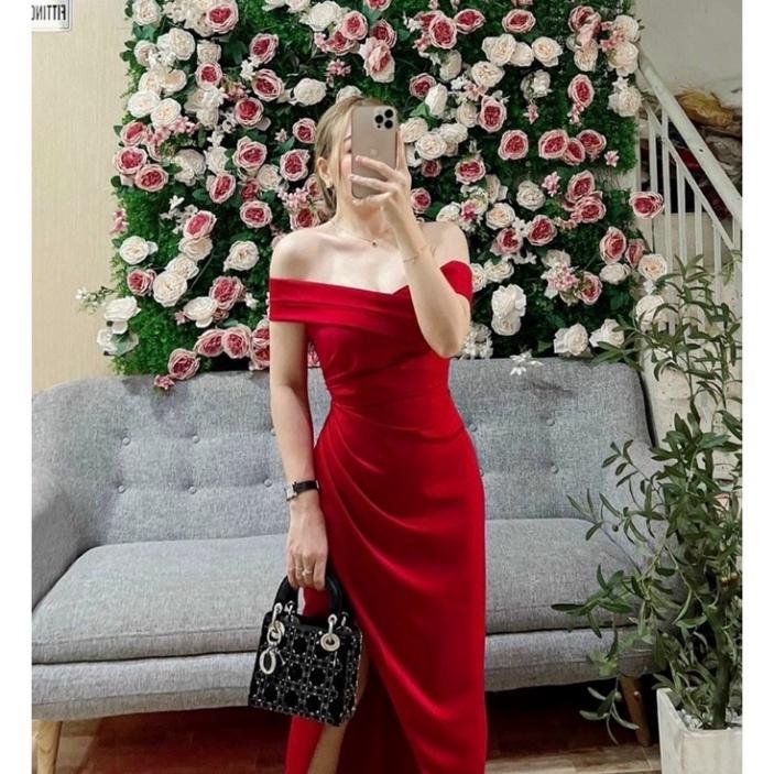 Đầm maxi bẹt vai xẻ đùi ivy fashion chất phi thun lụa - MS240Y đi biển dự tiệc dạo phố bigsize gợi cảm sexy