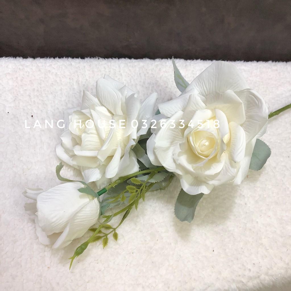 Hoa Giả Lụa - HOA HỒNG QUEEN ELIZABETH 1 CÀNH 2 BÔNG 1 NỤ - Dài 64cm
