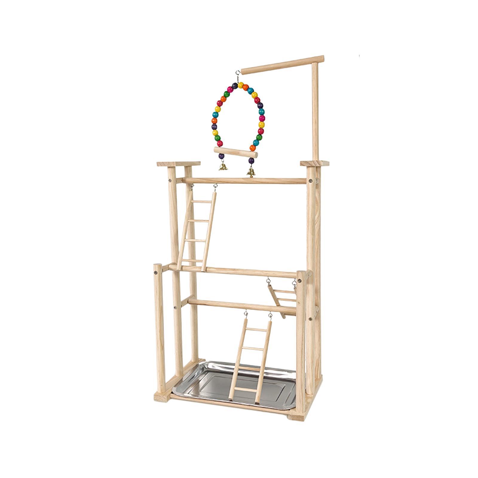 3 Layer Wooden Bird Playground Parrot Perch Stand for Macaws Cockatiel Budgie