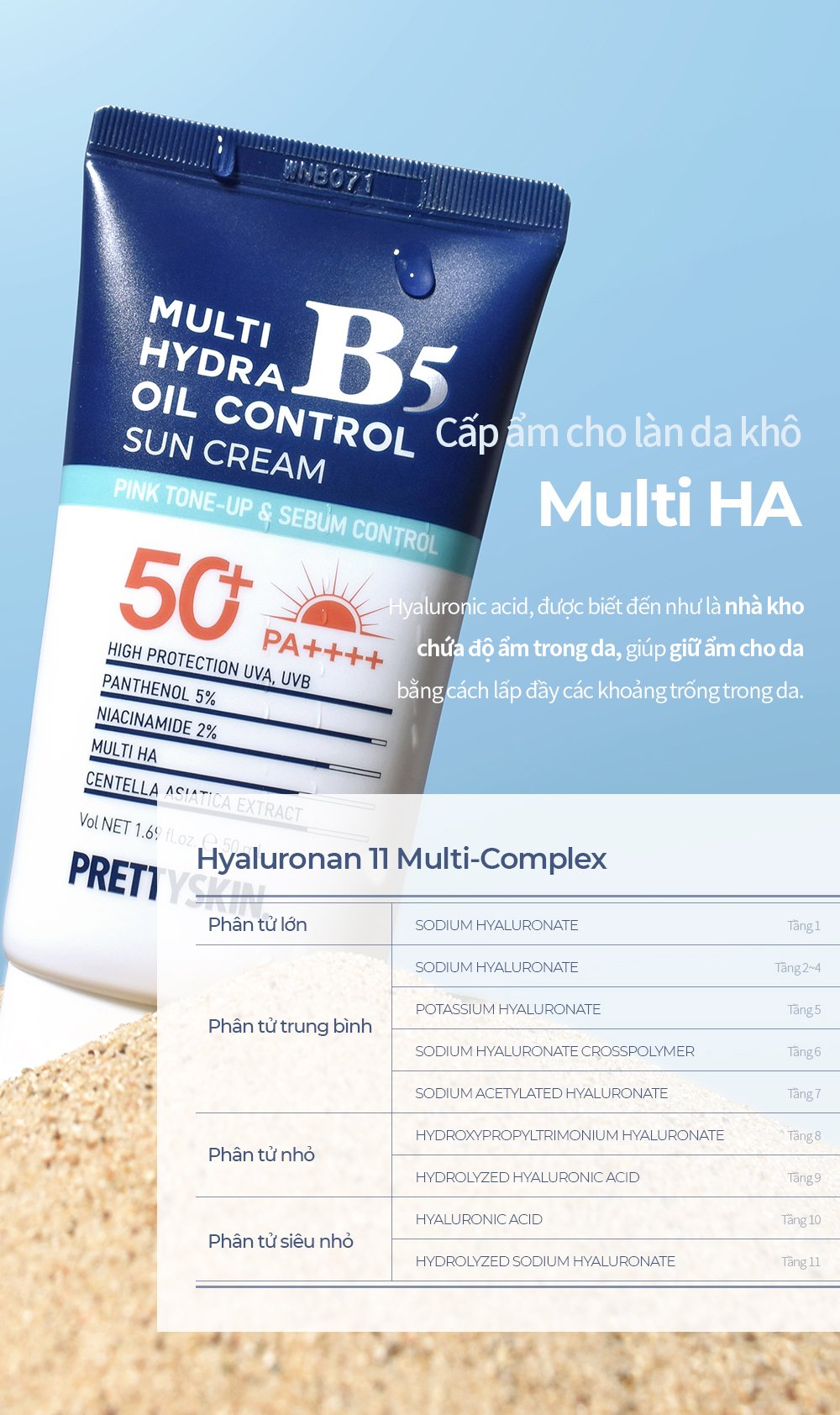 Kem chống nắng nâng tông, kiểm soát dầu nhờn Pretty Skin Multi Hydra B5 Oil Control Sun Cream 50ml