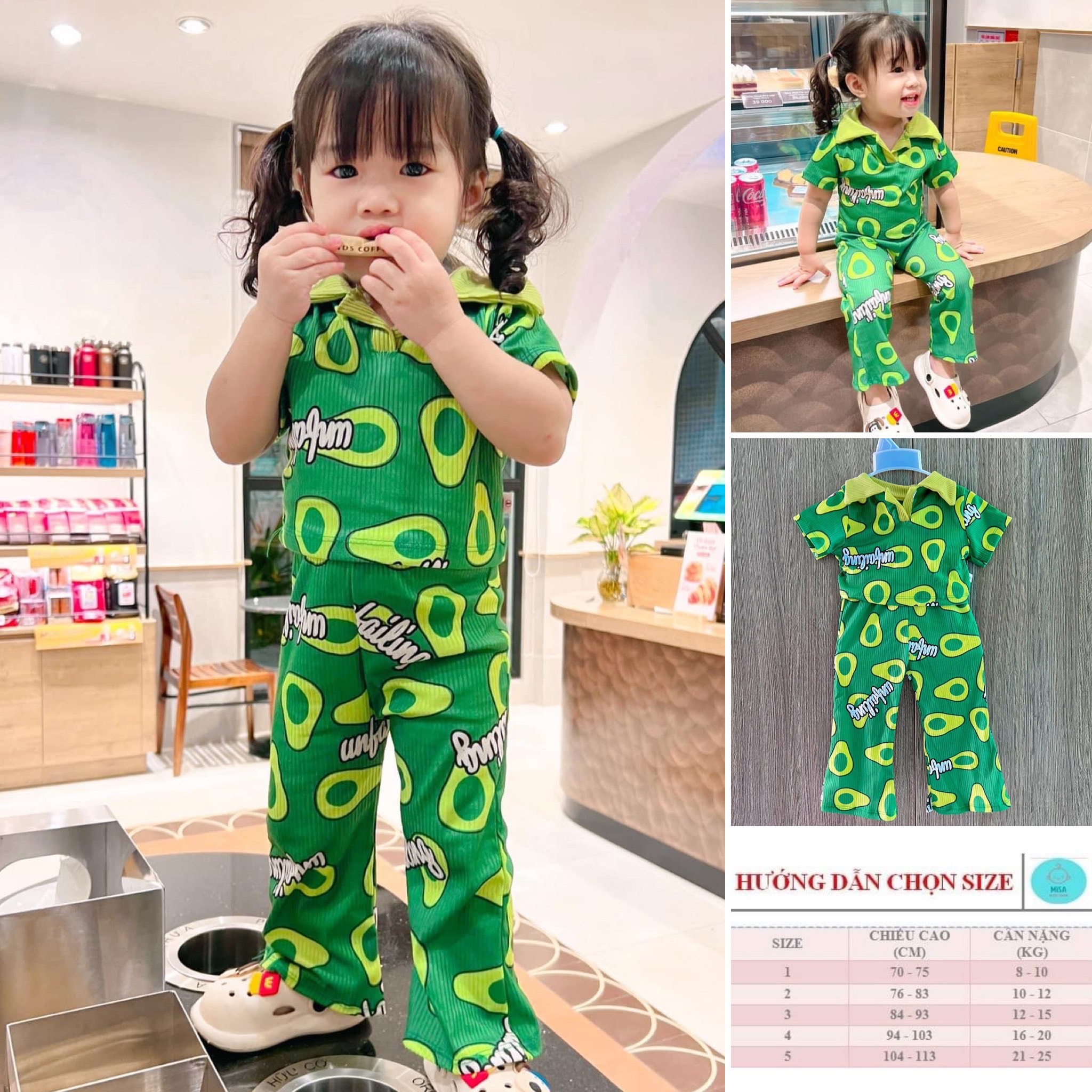 Đồ bộ bé gái quần dài ống xuông, áo tay ngắn, vải coton 4D, thun co dãn
