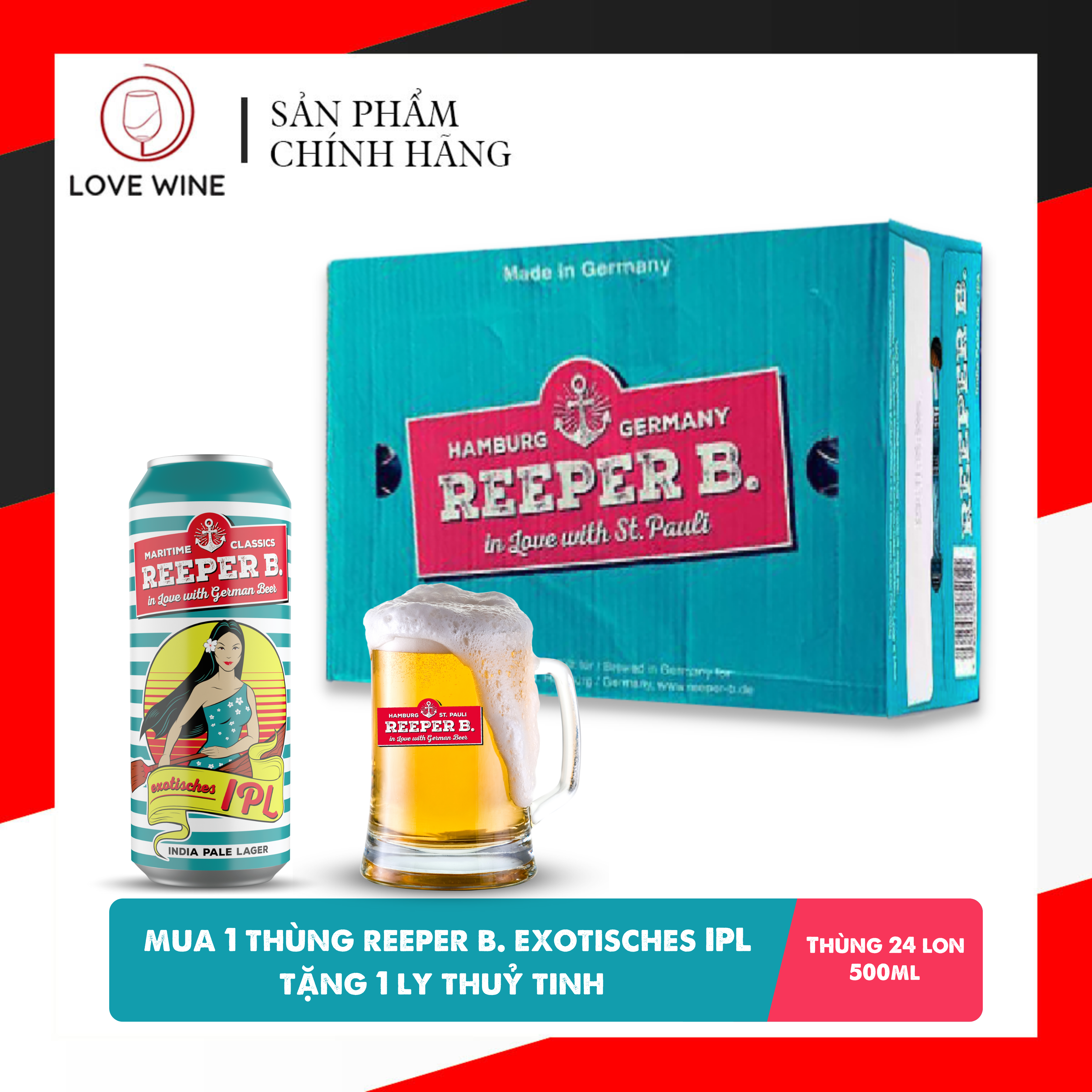 [Tặng 1 ly thuỷ tinh] Bia Reeper B. IPL 5.0% - Thùng 24 lon 500ml