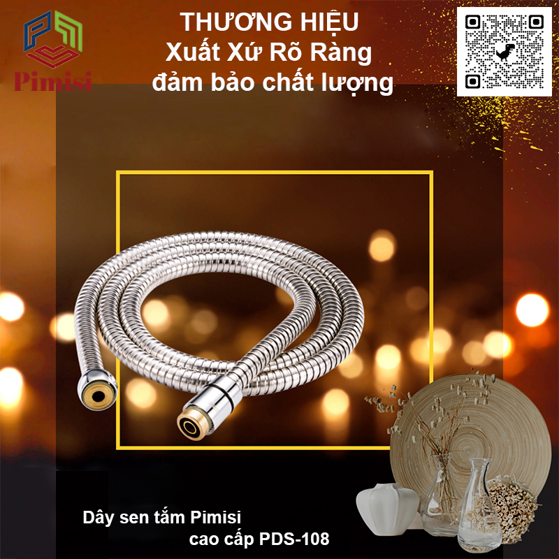 Dây Sen Tắm Của Vòi Tắm Hoa Sen Nóng Lạnh Pimisi Cao Cấp Bằng Inox 304 Với Đầu Dây Làm Từ Đồng Phù hợp Mọi Bát Sen Tắm Và Củ Vòi Sen, Dài 150 cm Chống Xoắn - Chịu Áp - Chịu Nhiệt - Mạ Xi Sáng Bóng - Ống Mềm, Cho Cả Vòi Xịt Nhà Vệ Sinh | Hàng Chính Hãng