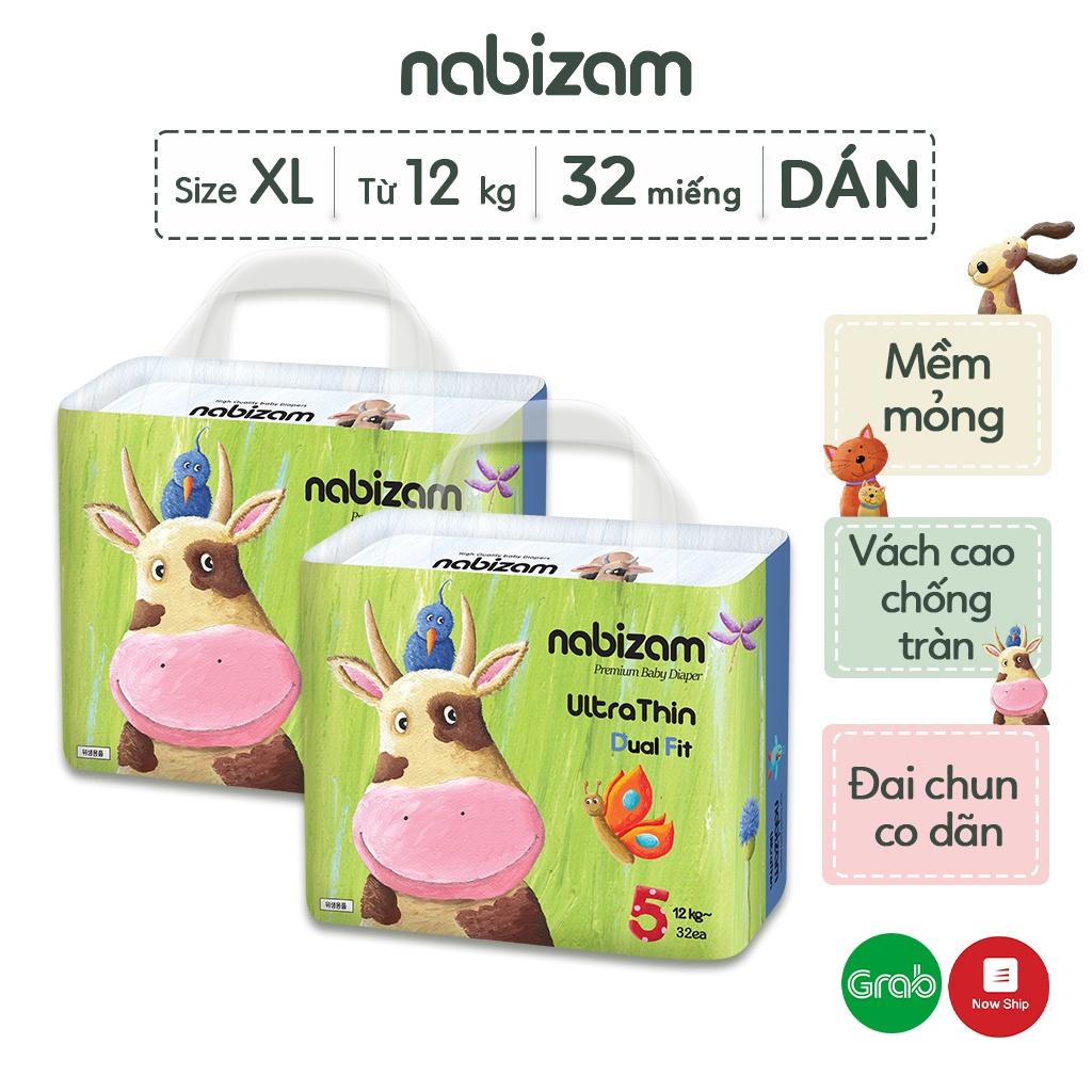 Combo 2 Bịch Bỉm Dán NABIZAM Ultra Thin Nội Địa Hàn Siêu Mỏng, Mềm, Chống Tràn Size XL Cho Bé Trên 12kg, 32 Miếng/Bịch