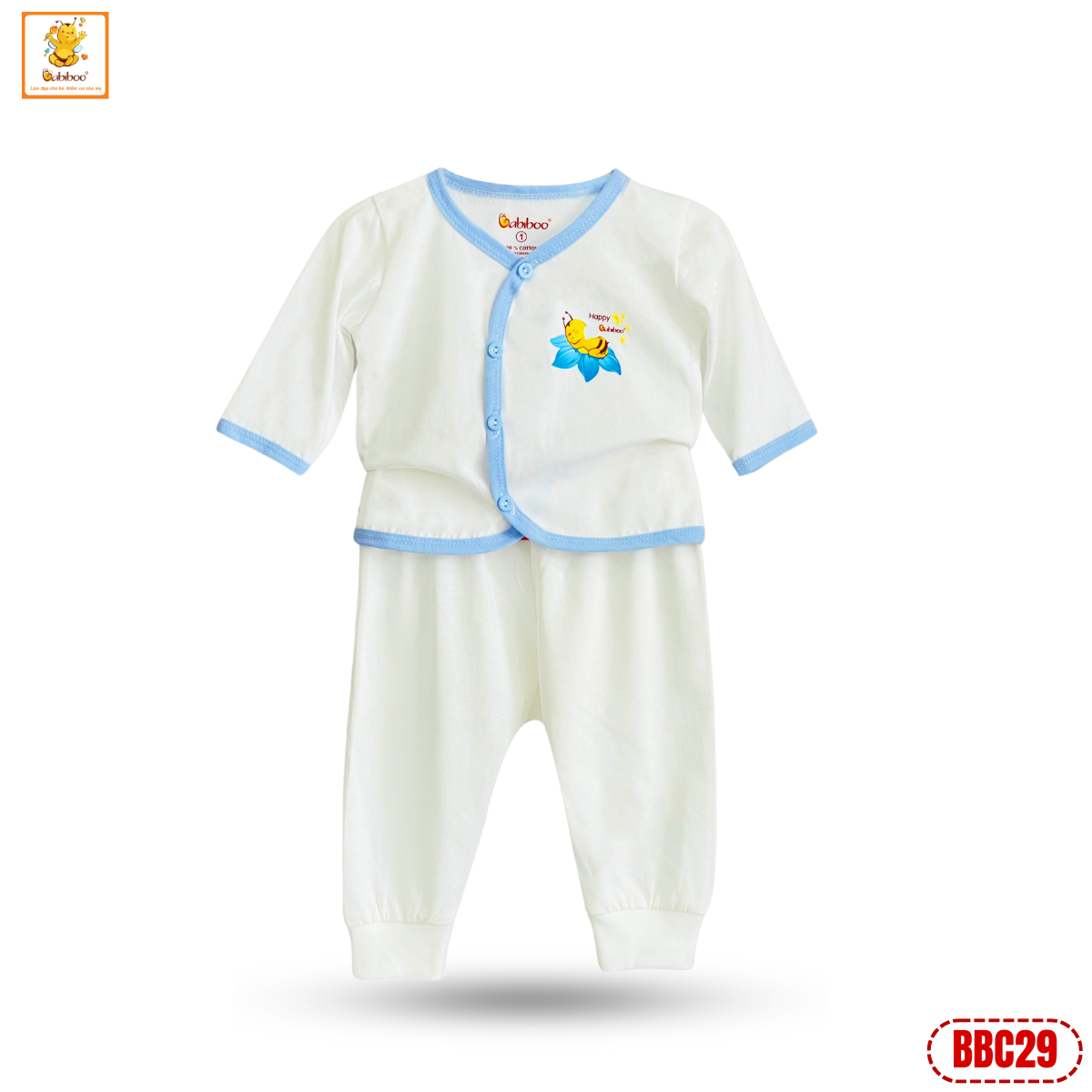 Bộ quần áo sơ sinh Babiboo set đồ dài tay cho bé chất cotton tự nhiên mềm mại - BBC29