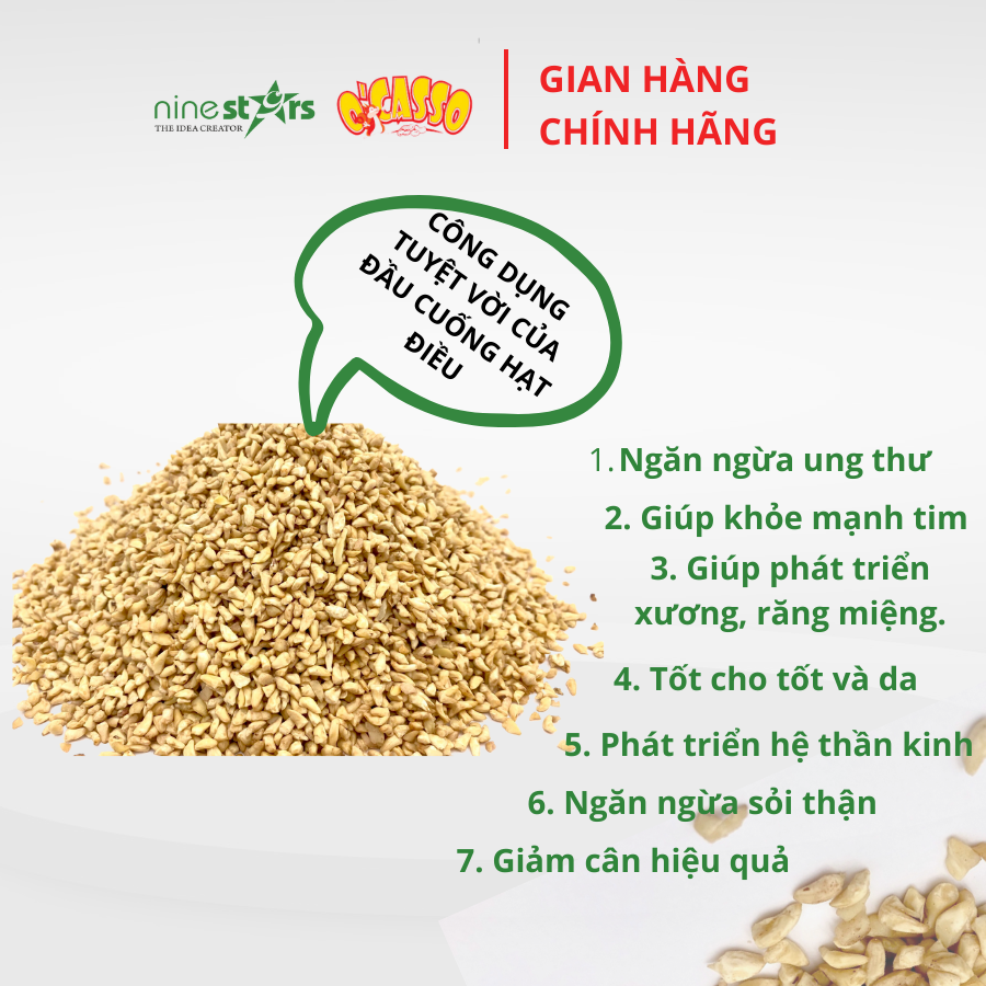 Đầu cuống hạt điều sống O'Casso ( Mầm điều sống) dùng làm sữa điều, muối mè, bánh kẹo và các món ăn khác dinh dưỡng tốt cho sức khỏe